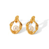 Women's Stainless Steel Irregular Pearl Electroplated Geometric Earrings