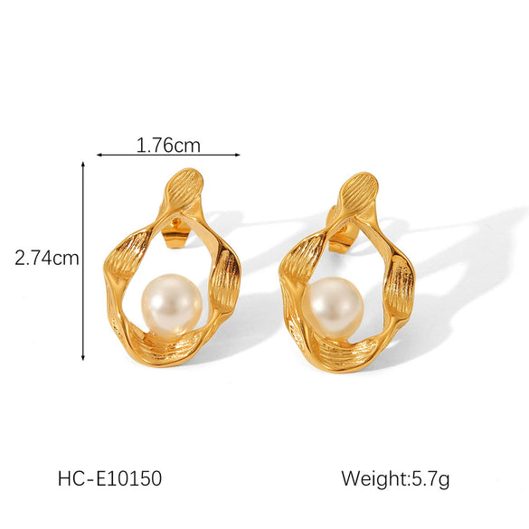 Women's Stainless Steel Irregular Pearl Electroplated Geometric Earrings