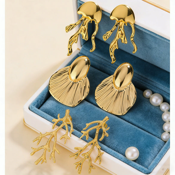 Women's Stainless Steel Jellyfish And Fish Tail Earrings Vacation Style Animal Shape Stamped Light Luxury Versatile Fashion Earrings