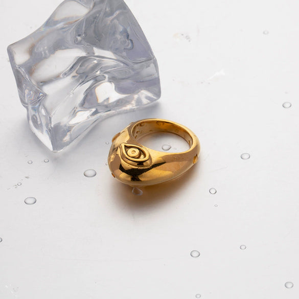 Women's Stainless Steel Jewelry Electroplated Geometric Double Sided Ring With Devil's Eye Lips Design