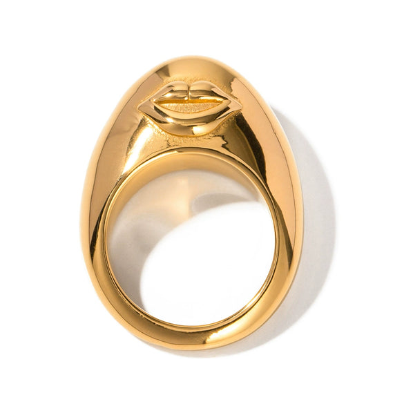 Women's Stainless Steel Jewelry Electroplated Geometric Double Sided Ring With Devil's Eye Lips Design