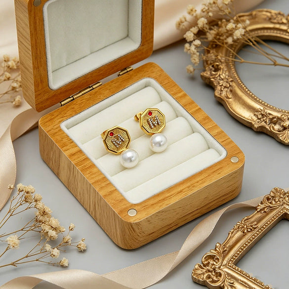 Women's Stainless Steel Jewelry Set With Doublelayer Bracelet Necklace Pearl Earrings And Rhinestone Letter Pendant Electroplated Geometric Design