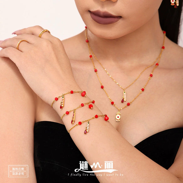 Women's Stainless Steel Jewelry Set With Doublelayer Necklace Bracelet And Asymmetric Earrings Electroplated Light Luxury Accessories