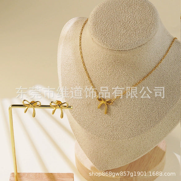 Women's Stainless Steel Jewelry Set With Flower Peach Heart Bow Earrings And Necklace Butterfly Dragonfly Insect Pattern Electroplated