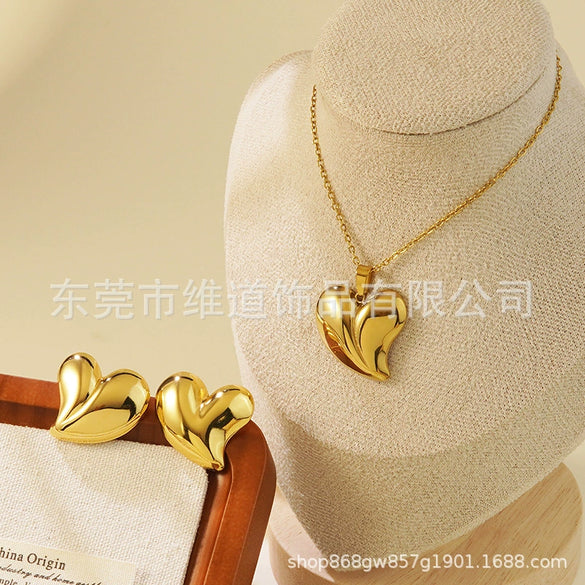 Women's Stainless Steel Jewelry Set With Flower Peach Heart Bow Earrings And Necklace Butterfly Dragonfly Insect Pattern Electroplated