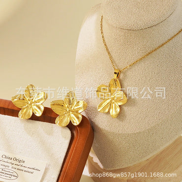 Women's Stainless Steel Jewelry Set With Flower Peach Heart Bow Earrings And Necklace Butterfly Dragonfly Insect Pattern Electroplated