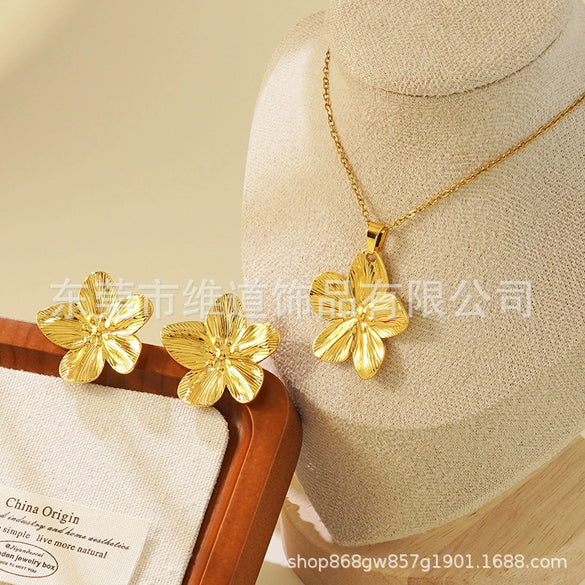 Women's Stainless Steel Jewelry Set With Flower Peach Heart Bow Earrings And Necklace Butterfly Dragonfly Insect Pattern Electroplated