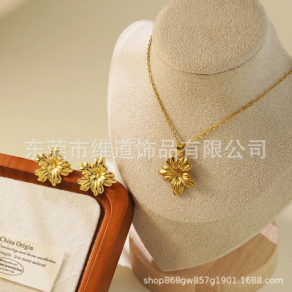 Women's Stainless Steel Jewelry Set With Flower Peach Heart Bow Earrings And Necklace Butterfly Dragonfly Insect Pattern Electroplated