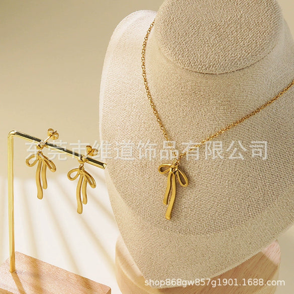 Women's Stainless Steel Jewelry Set With Flower Peach Heart Bow Earrings And Necklace Butterfly Dragonfly Insect Pattern Electroplated