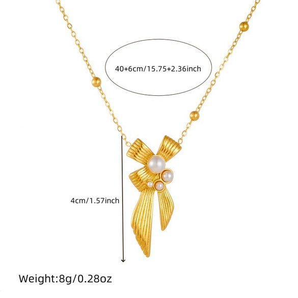 Women's Stainless Steel Jewelry Set With Pearl Bow Fireworks Design And Electroplating Treatment