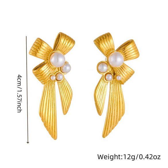 Women's Stainless Steel Jewelry Set With Pearl Bow Fireworks Design And Electroplating Treatment