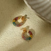 Women's Stainless Steel 18K Electroplated Cshaped Colorful Full Diamond And Pearl Zircon Earrings Light Luxury Style
