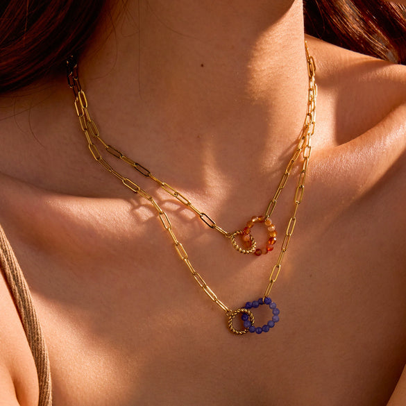 Women's Stainless Steel 18K Electroplated Natural Stone Necklace For Autumn And Winter