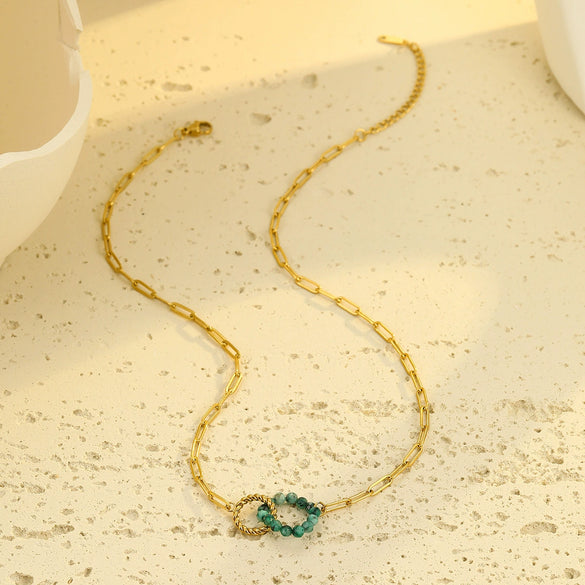 Women's Stainless Steel 18K Electroplated Natural Stone Necklace For Autumn And Winter