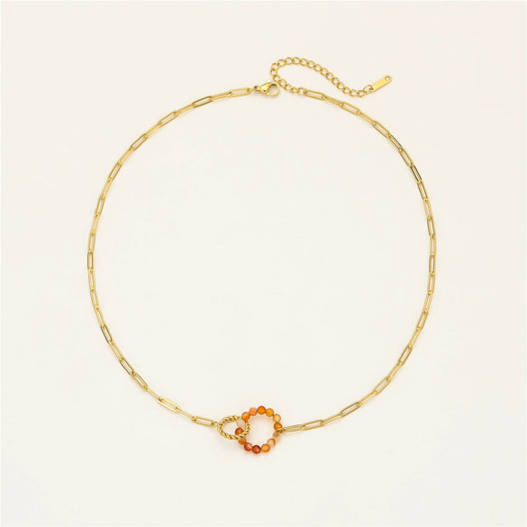 Women's Stainless Steel 18K Electroplated Natural Stone Necklace For Autumn And Winter