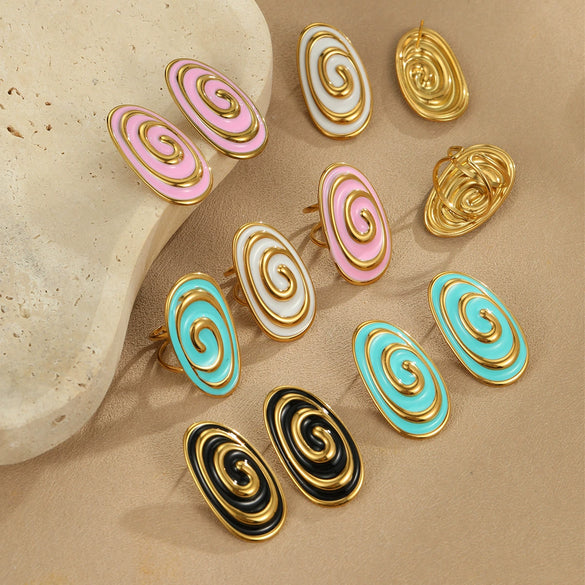 Women's Stainless Steel 18K Electroplated Ushaped Fashion Jewelry Earrings And Ring