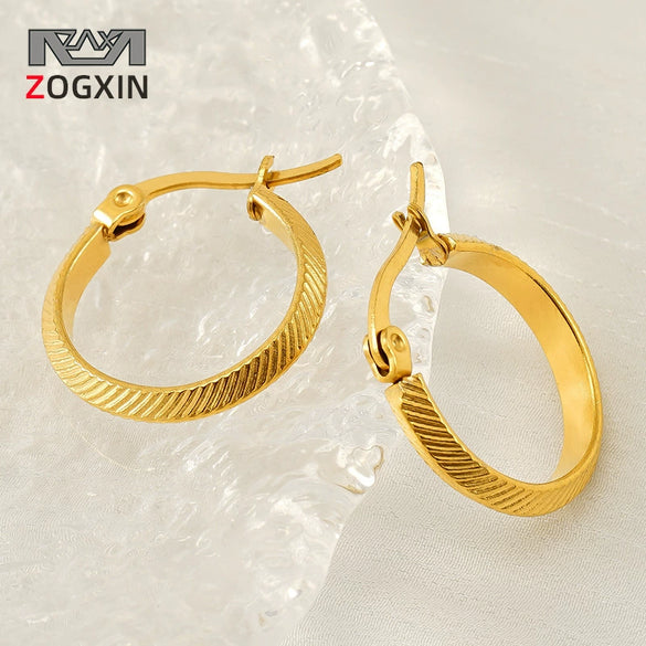 Women's 316L Stainless Steel 18K Geometric Round Striped Earrings With Electroplating