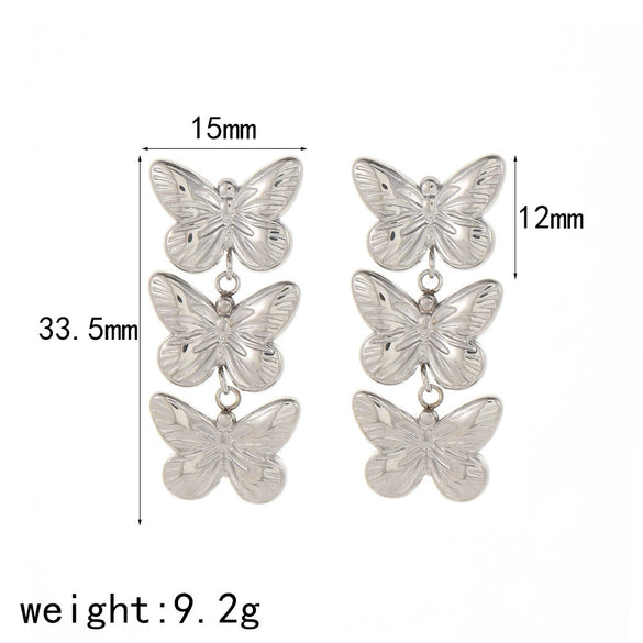 Women's Stainless Steel 18K Gold Ins Style Butterfly Design Electroplated Earrings