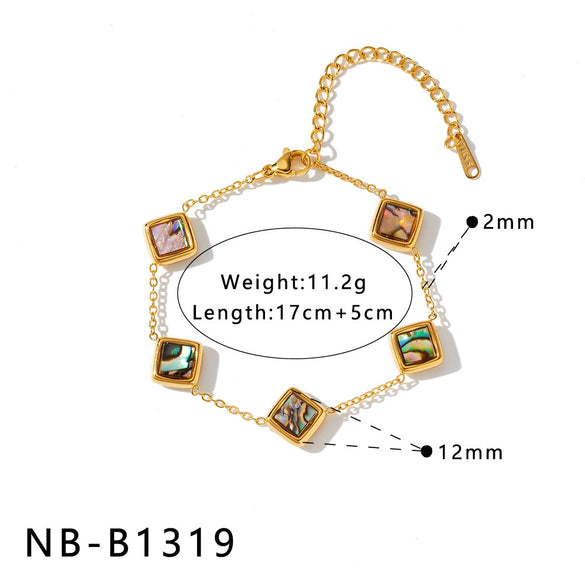 Women's Stainless Steel 18K Gold Plated Bracelet With Round Water Drop Shell Design And Geometric Pattern Simple Fashion Chain