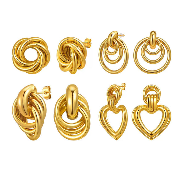 Women's Stainless Steel 18K Gold Plated Cut Out Heartshaped Geometric Line Earrings