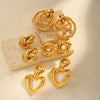 Women's Stainless Steel 18K Gold Plated Cut Out Heartshaped Geometric Line Earrings