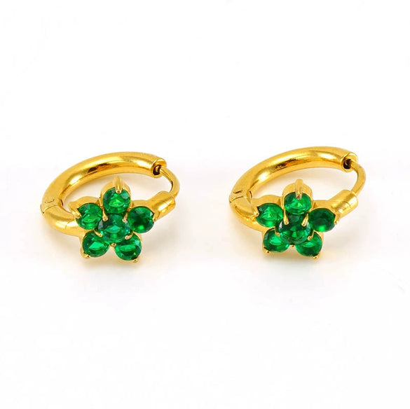 Women's 316L Stainless Steel 18K Gold Plated Flower Zircon Inlaid Earrings