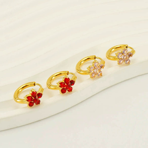 Women's 316L Stainless Steel 18K Gold Plated Flower Zircon Inlaid Earrings