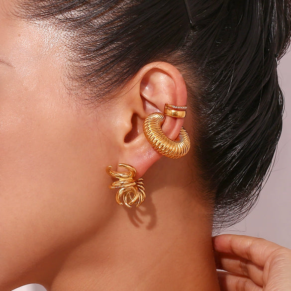 Women's Stainless Steel 18K Gold Plated Geometric Cshaped Gradient Blooming Petals Fashion Earrings