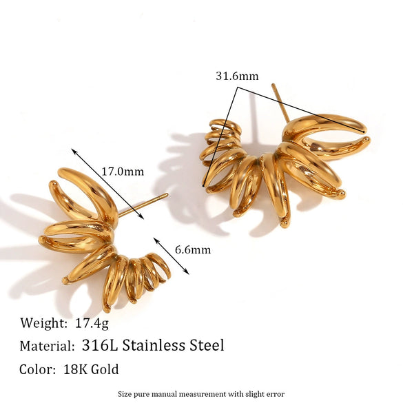 Women's Stainless Steel 18K Gold Plated Geometric Cshaped Gradient Blooming Petals Fashion Earrings