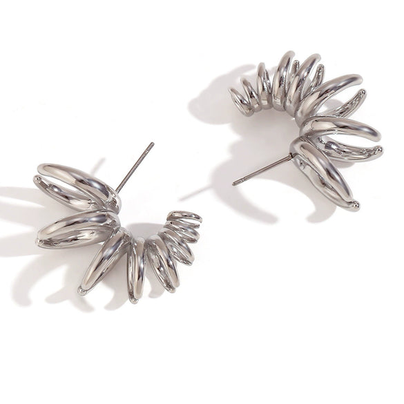 Women's Stainless Steel 18K Gold Plated Geometric Cshaped Gradient Blooming Petals Fashion Earrings