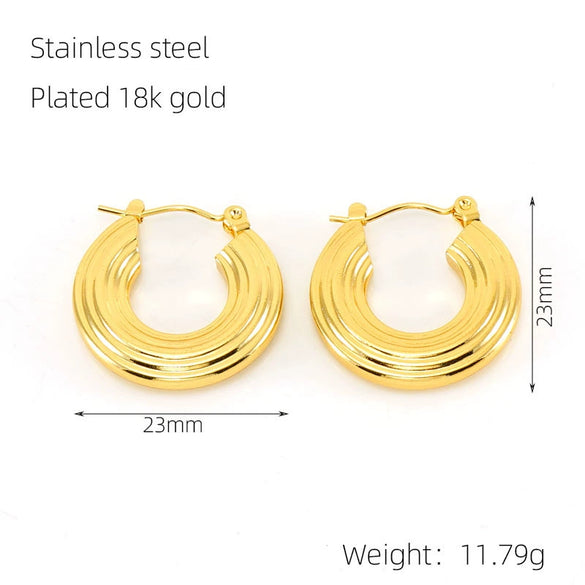 Women's 316L Stainless Steel 18K Gold Plated Geometric Exaggerated Spiral Wave Point Earring Buckles