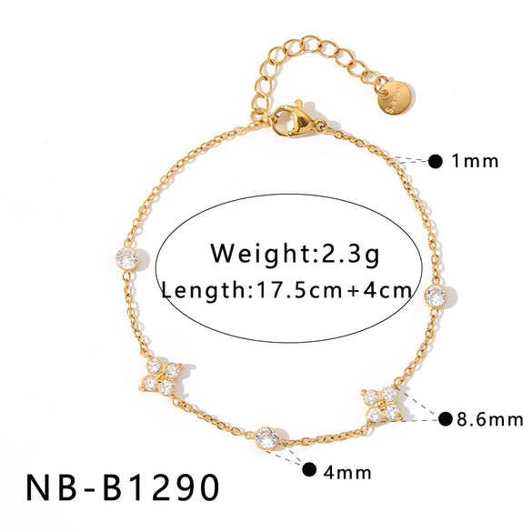 Women's Stainless Steel 18K Gold Plated Geometric Heart Bracelet With Zircon Inlay And Electroplated Finish