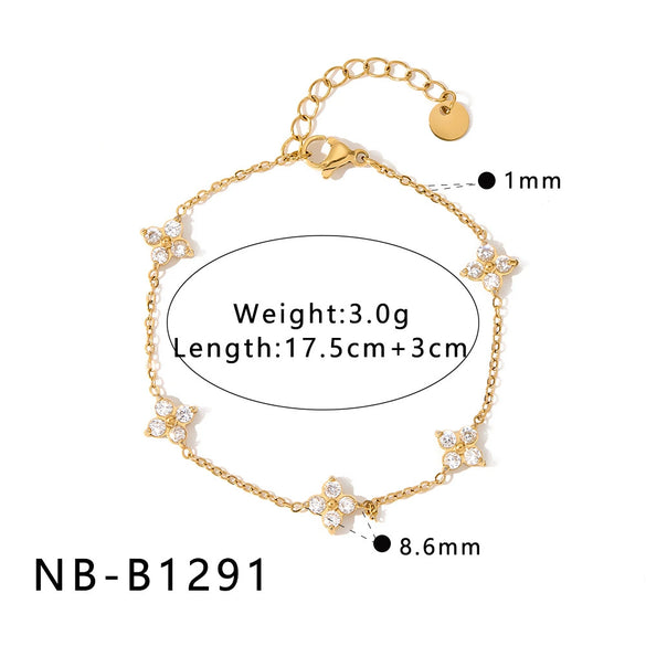 Women's Stainless Steel 18K Gold Plated Geometric Heart Bracelet With Zircon Inlay And Electroplated Finish