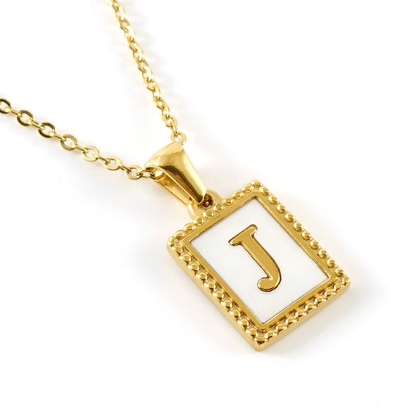 Women's 316L Stainless Steel 18K Gold Plated Letter Pendant Necklace With Natural Shell Inlay And Electroplating