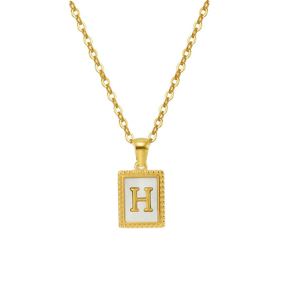 Women's 316L Stainless Steel 18K Gold Plated Letter Pendant Necklace With Natural Shell Inlay And Electroplating