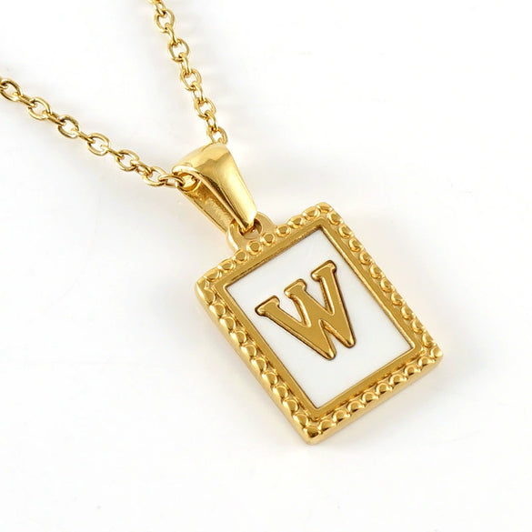 Women's 316L Stainless Steel 18K Gold Plated Letter Pendant Necklace With Natural Shell Inlay And Electroplating