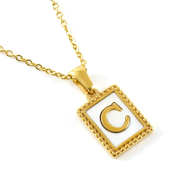 Women's 316L Stainless Steel 18K Gold Plated Letter Pendant Necklace With Natural Shell Inlay And Electroplating