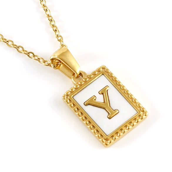 Women's 316L Stainless Steel 18K Gold Plated Letter Pendant Necklace With Natural Shell Inlay And Electroplating