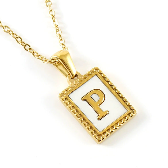 Women's 316L Stainless Steel 18K Gold Plated Letter Pendant Necklace With Natural Shell Inlay And Electroplating