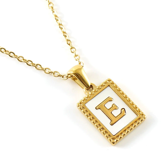 Women's 316L Stainless Steel 18K Gold Plated Letter Pendant Necklace With Natural Shell Inlay And Electroplating