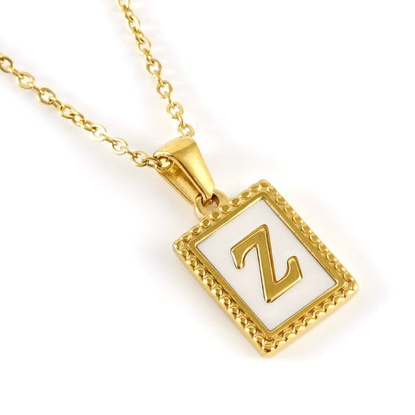 Women's 316L Stainless Steel 18K Gold Plated Letter Pendant Necklace With Natural Shell Inlay And Electroplating