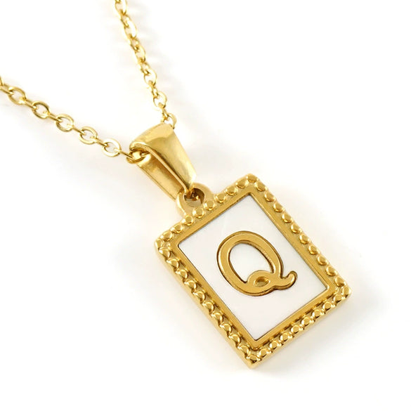 Women's 316L Stainless Steel 18K Gold Plated Letter Pendant Necklace With Natural Shell Inlay And Electroplating
