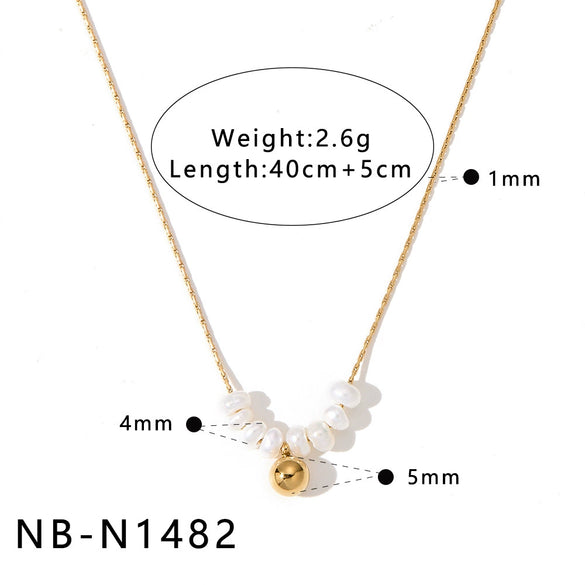 Women's Stainless Steel 18K Gold Plated Necklace With Natural Pearl Small Square Geometric Pendant And Regular Clavicle Chain