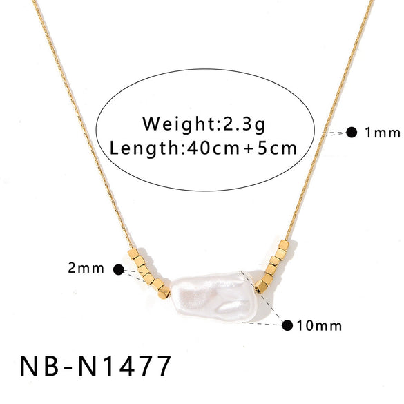 Women's Stainless Steel 18K Gold Plated Necklace With Natural Pearl Small Square Geometric Pendant And Regular Clavicle Chain