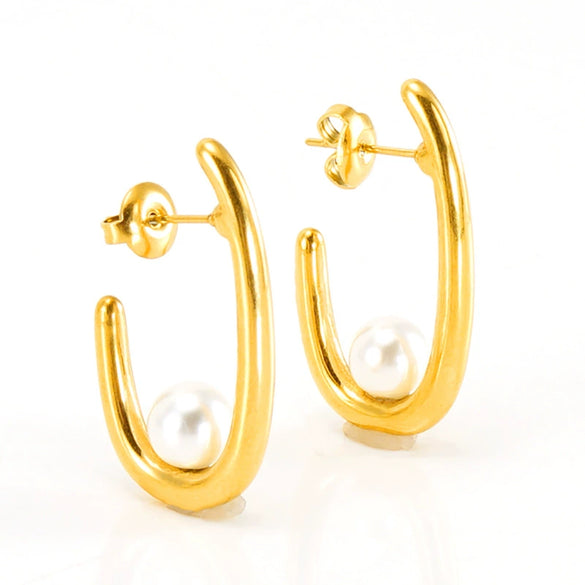 Women's 316L Stainless Steel 18K Gold Plated Ushape Geometric High Sense Electroplated Earrings