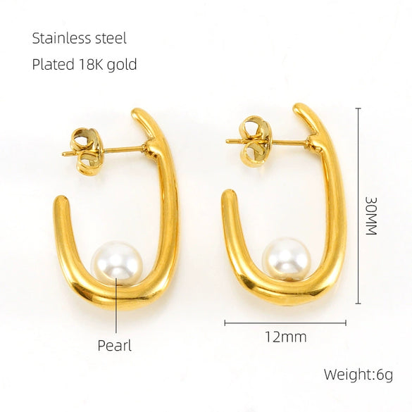 Women's 316L Stainless Steel 18K Gold Plated Ushape Geometric High Sense Electroplated Earrings