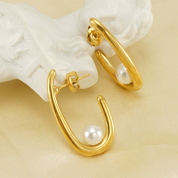 Women's 316L Stainless Steel 18K Gold Plated Ushape Geometric High Sense Electroplated Earrings