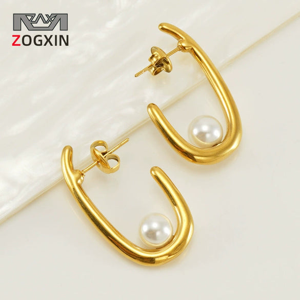 Women's 316L Stainless Steel 18K Gold Plated Ushape Geometric High Sense Electroplated Earrings