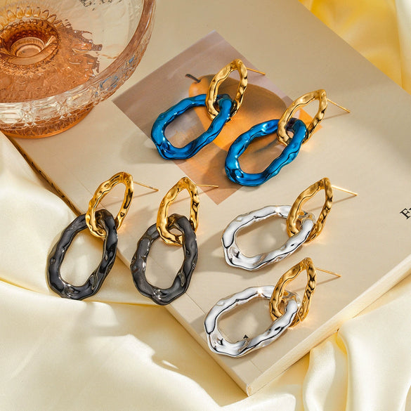 Women's Stainless Steel 18K Gold Vacuum Plated Geometric Irregular Earrings With Simple Fashion Design