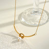 Women's Stainless Steel Knotted Pearl Clavicle Necklace With Geometric Design And 18K Vacuum Plated Finish